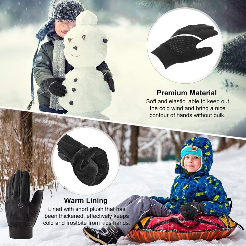 OOPOR Winter Warm Running Kids Gloves - Cold Weather Thermal Bike Snow Ski Sports Mittens Aged 4-12 Boys Girls - Image 3